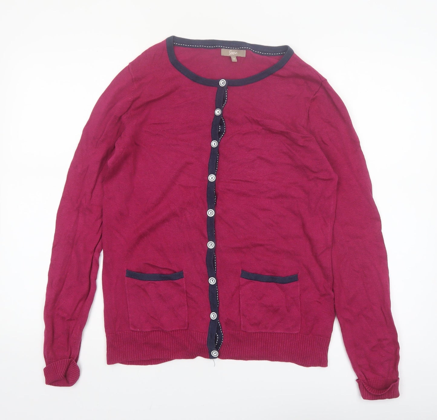 Soon Women Red Cardigan Size 14 Round Neck Long Sleeve Knit