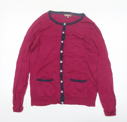 Soon Women Red Cardigan Size 14 Round Neck Long Sleeve Knit