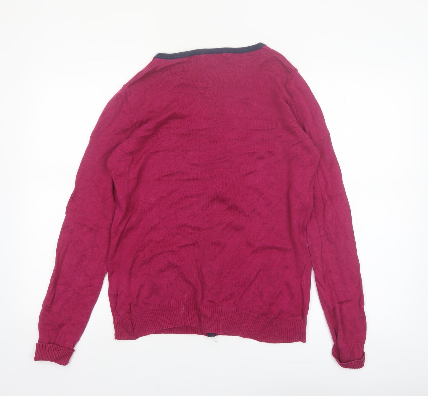 Soon Women Red Cardigan Size 14 Round Neck Long Sleeve Knit