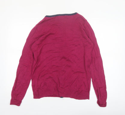 Soon Women Red Cardigan Size 14 Round Neck Long Sleeve Knit