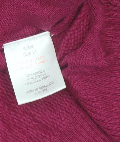 Soon Women Red Cardigan Size 14 Round Neck Long Sleeve Knit