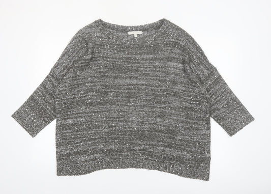 Next Women Grey Sequin Knit 3/4 Sleeve Crew Neck Pullover Jumper L