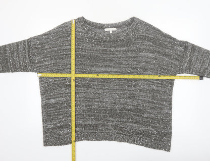 Next Women Grey Sequin Knit 3/4 Sleeve Crew Neck Pullover Jumper L