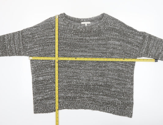Next Women Grey Sequin Knit 3/4 Sleeve Crew Neck Pullover Jumper L