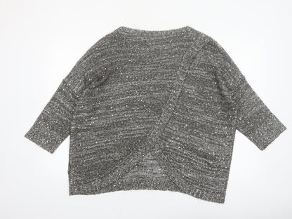 Next Women Grey Sequin Knit 3/4 Sleeve Crew Neck Pullover Jumper L