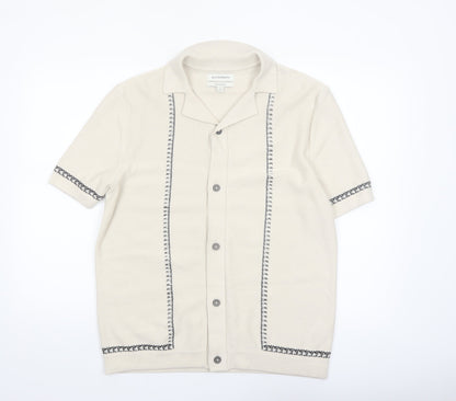 Marks and Spencer Autograph Men's Beige Cotton Collared Short Sleeve Cardigan M