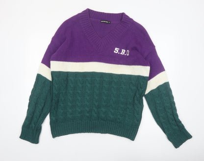 5252 BY O!Oi Women’s Multicoloured Cable-Knit V-Neck Jumper One Size