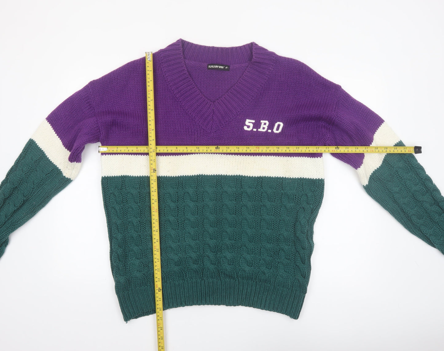 5252 BY O!Oi Women’s Multicoloured Cable-Knit V-Neck Jumper One Size