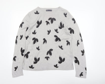 Marks and Spencer Womens Grey Floral Knit Jumper Size 14