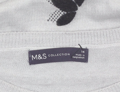 Marks and Spencer Womens Grey Floral Knit Jumper Size 14