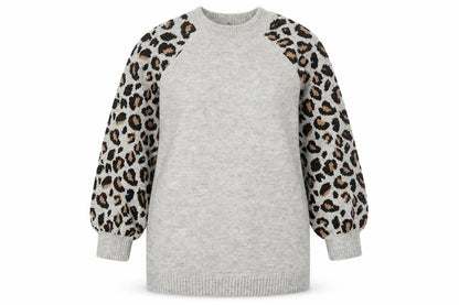 Tu Women Grey Leopard Balloon Sleeve Knit Jumper Size 16