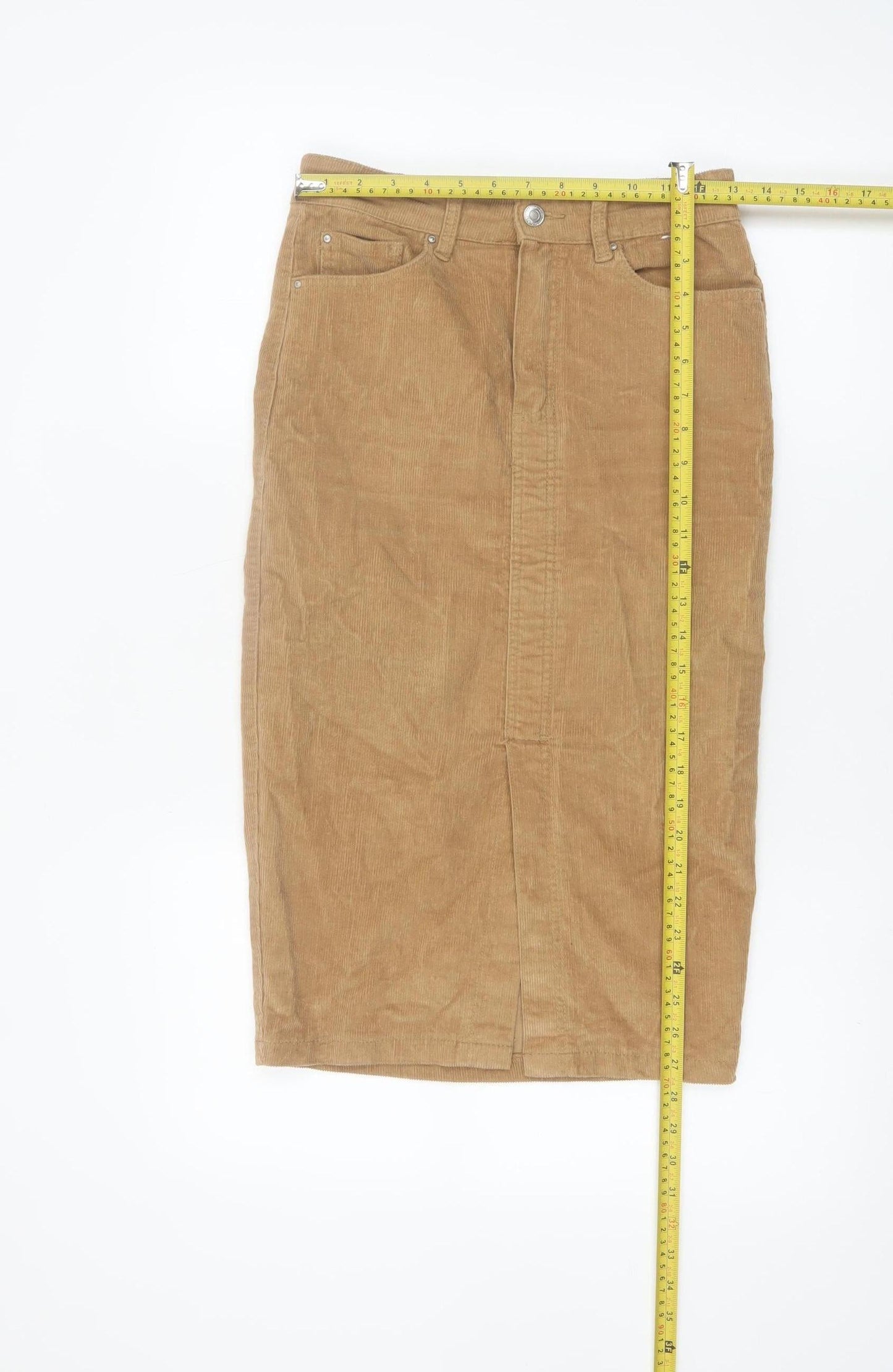 Denim Co. Women Beige Size 8 Corduroy Pencil Skirt