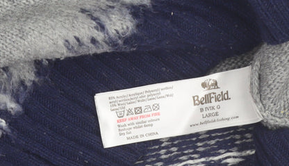 Bellfield Men's Grey Fair Isle Knit Crew Neck Jumper Size L