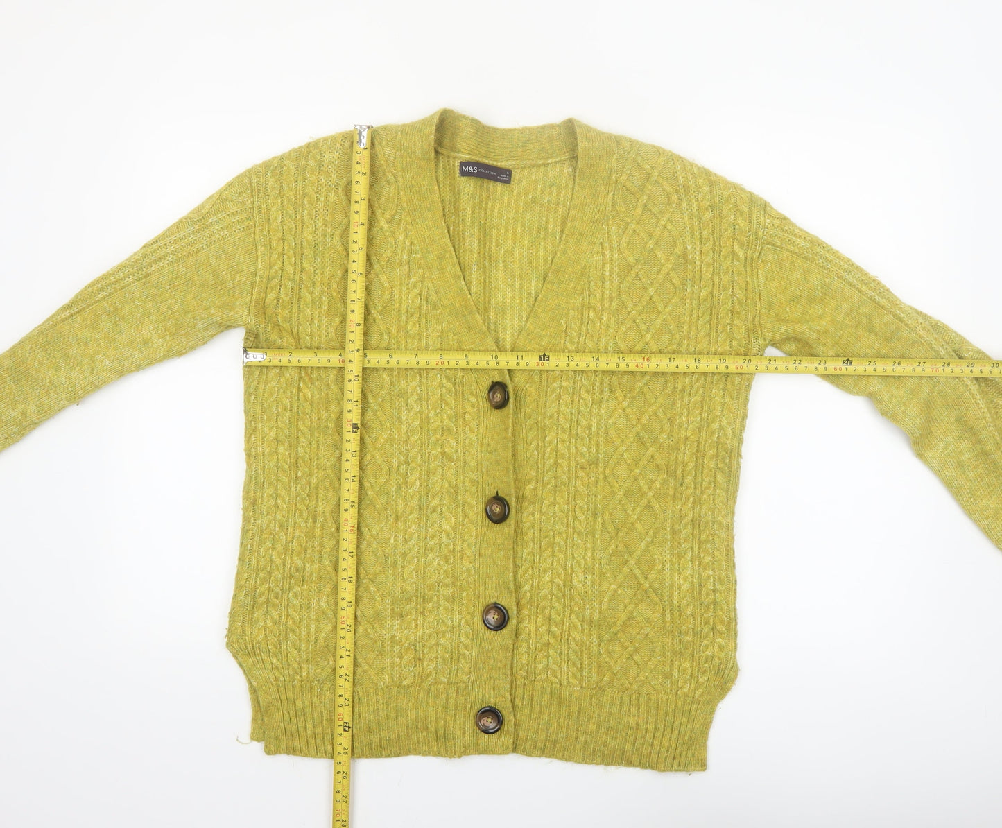 Marks and Spencer Women's Green Cable Knit Cardigan Size S