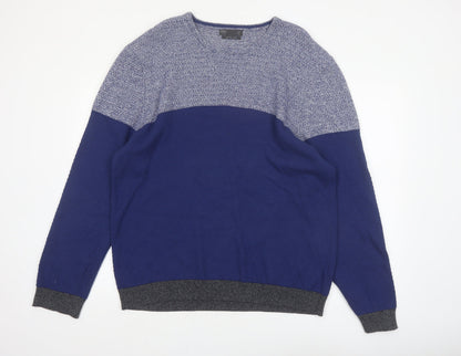 Marks and Spencer Men's Blue 2XL Cotton Blend Crew Neck Jumper