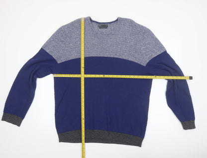 Marks and Spencer Men's Blue 2XL Cotton Blend Crew Neck Jumper