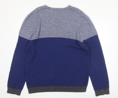 Marks and Spencer Men's Blue 2XL Cotton Blend Crew Neck Jumper