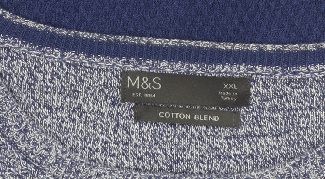Marks and Spencer Men's Blue 2XL Cotton Blend Crew Neck Jumper
