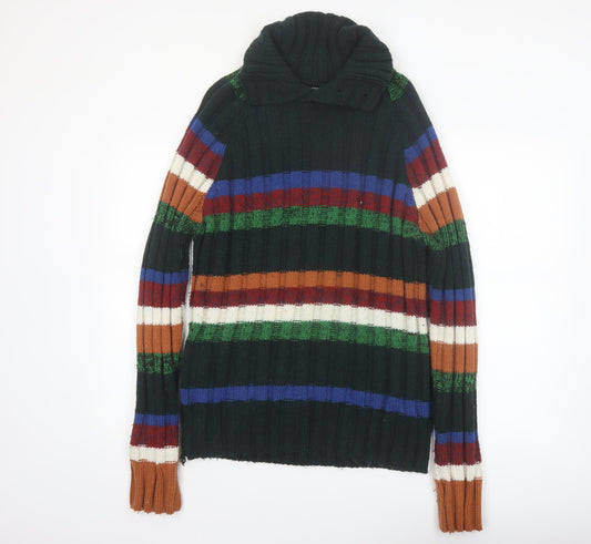 Desigual Men's Multicoloured Striped Roll Neck Chunky-Knit Jumper L