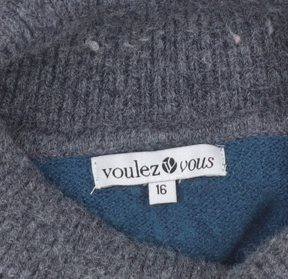 Voulez Vous Women’s Blue Stripe Roll Neck Jumper Size 16