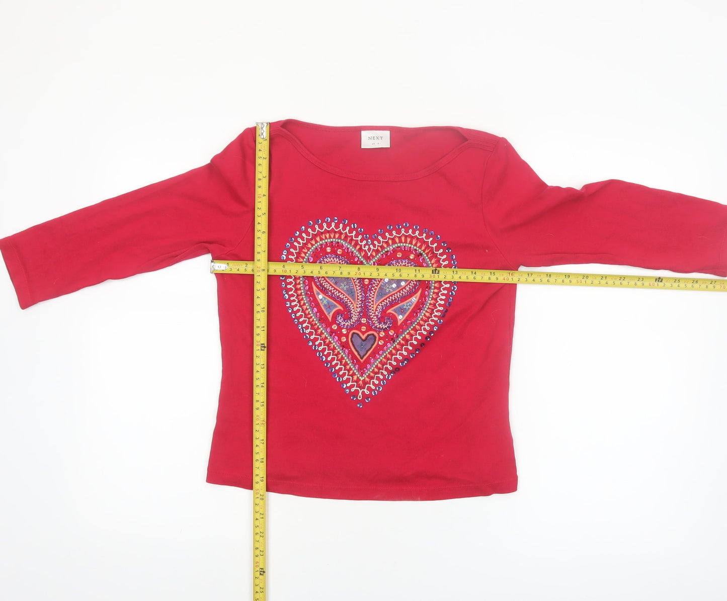 Next Women's Red Long Sleeve Heart Embellished T-Shirt Size 12