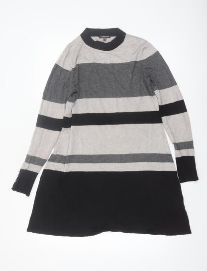 Warehouse Women Grey Striped Long Sleeve Tunic Jumper Size 12