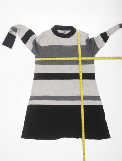 Warehouse Women Grey Striped Long Sleeve Tunic Jumper Size 12