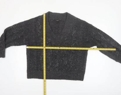 Next Womens Grey V-Neck Cable Knit Pullover Jumper Size L