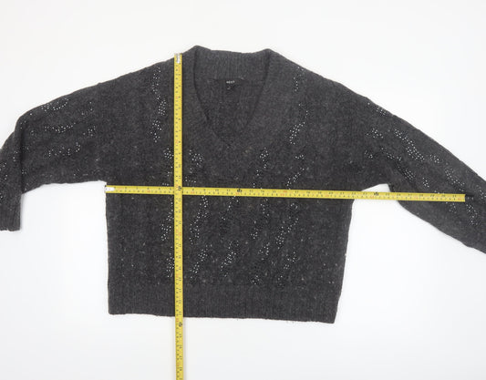 Next Womens Grey V-Neck Cable Knit Pullover Jumper Size L