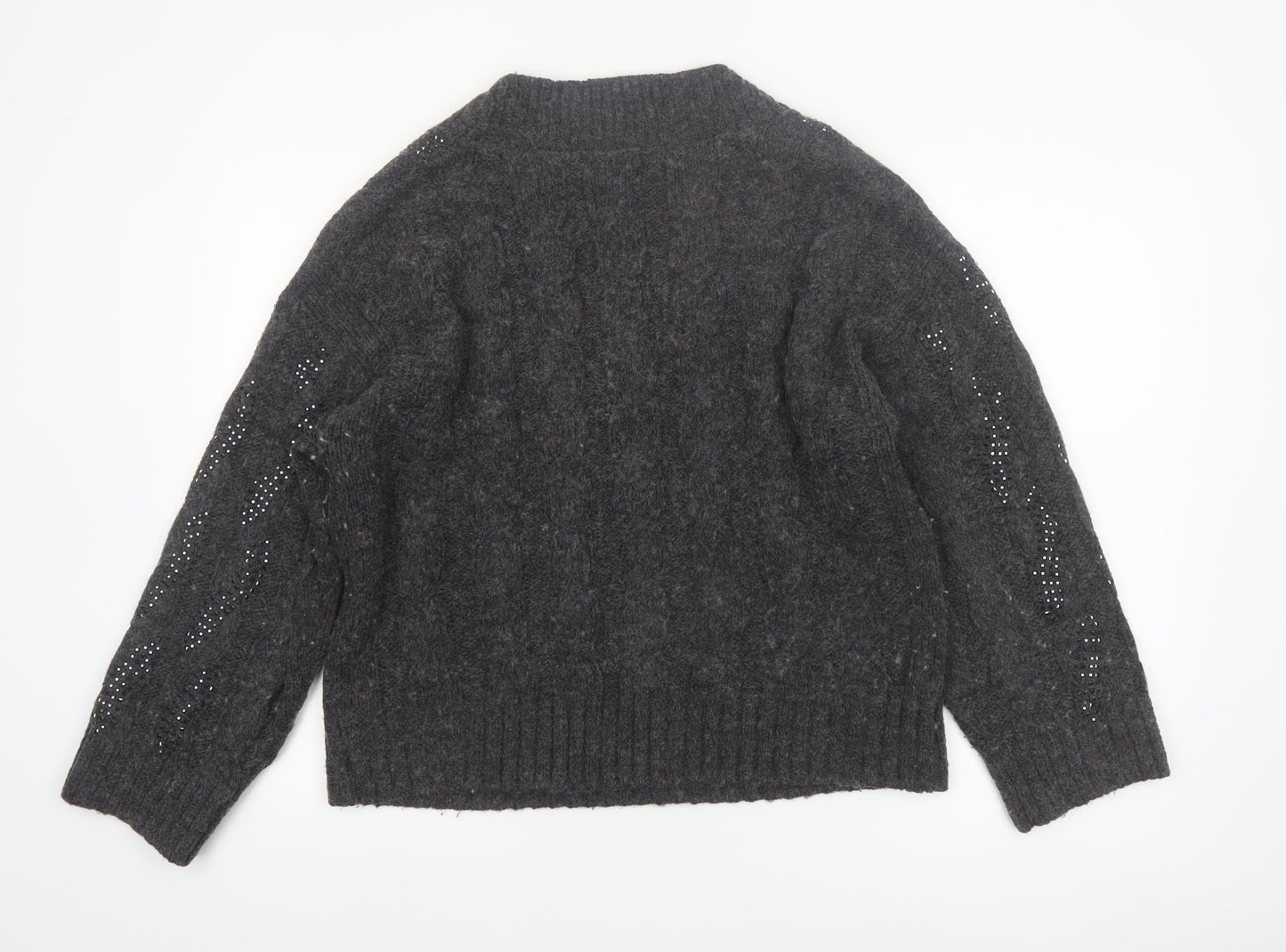 Next Womens Grey V-Neck Cable Knit Pullover Jumper Size L