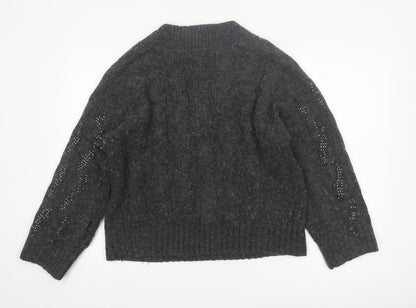 Next Womens Grey V-Neck Cable Knit Pullover Jumper Size L