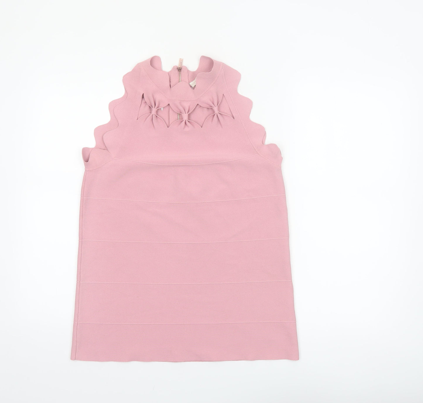 Ted Baker Womens Pink High Neck Sleeveless Bow Detail Knit Top Size 12
