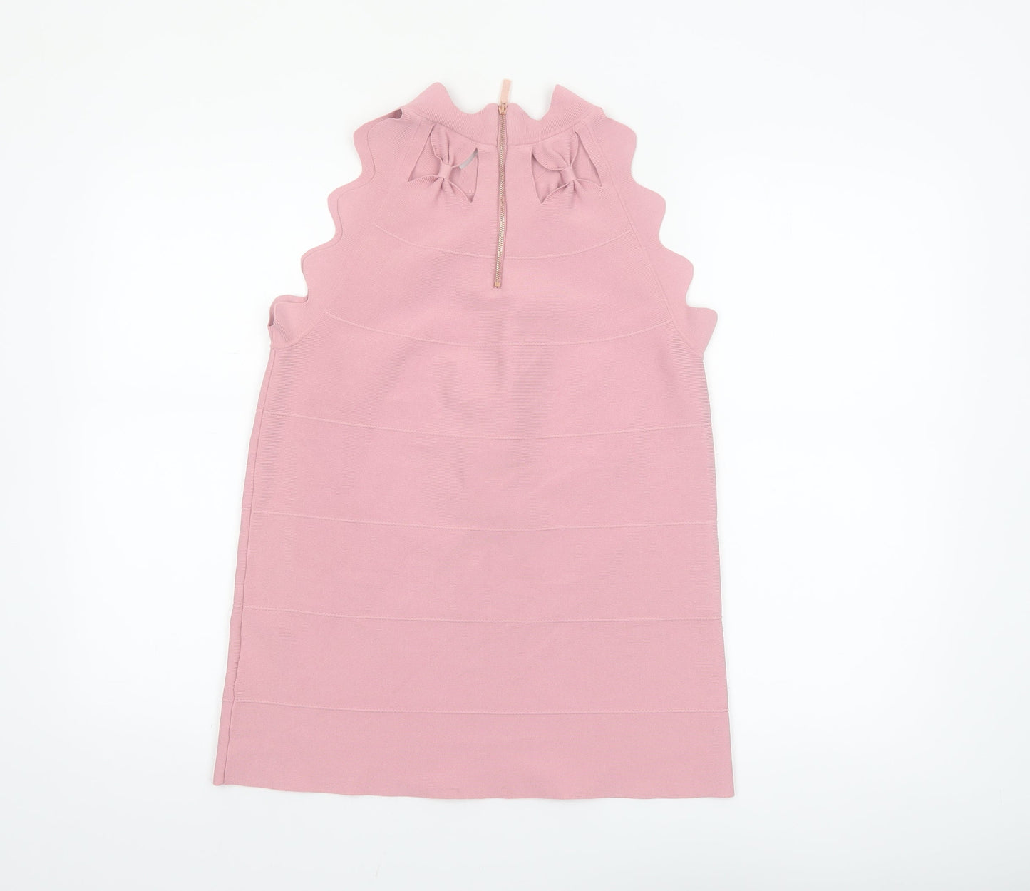 Ted Baker Womens Pink High Neck Sleeveless Bow Detail Knit Top Size 12