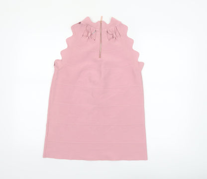 Ted Baker Womens Pink High Neck Sleeveless Bow Detail Knit Top Size 12