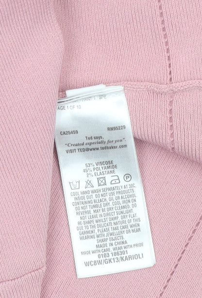 Ted Baker Womens Pink High Neck Sleeveless Bow Detail Knit Top Size 12