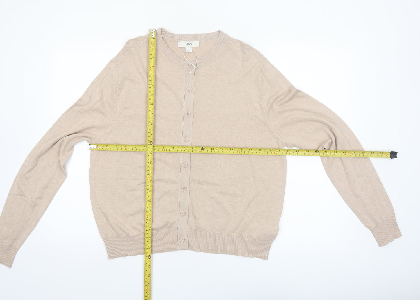 Marks and Spencer Women’s Beige Cardigan Size 14 Crew Neck Knit
