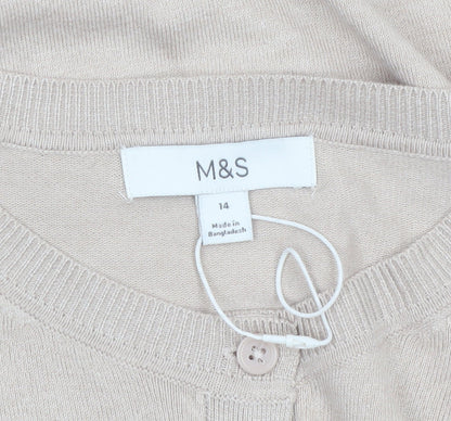 Marks and Spencer Women’s Beige Cardigan Size 14 Crew Neck Knit