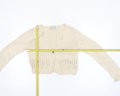 Wallis Women Beige Cotton V-Neck Long Sleeve Cardigan Size 12