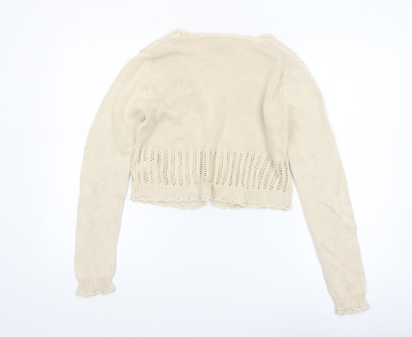 Wallis Women Beige Cotton V-Neck Long Sleeve Cardigan Size 12