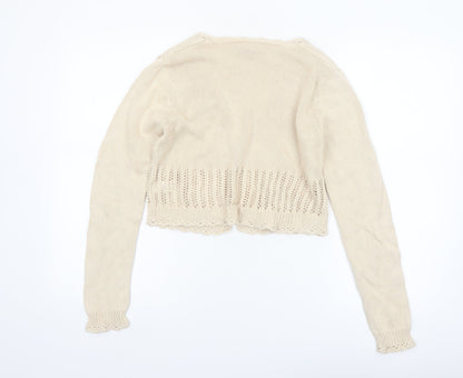 Wallis Women Beige Cotton V-Neck Long Sleeve Cardigan Size 12