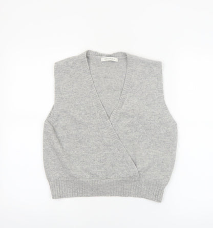 POPCHRIO Women's Grey Wool Blend Sleeveless V-Neck Vest Jumper Size S