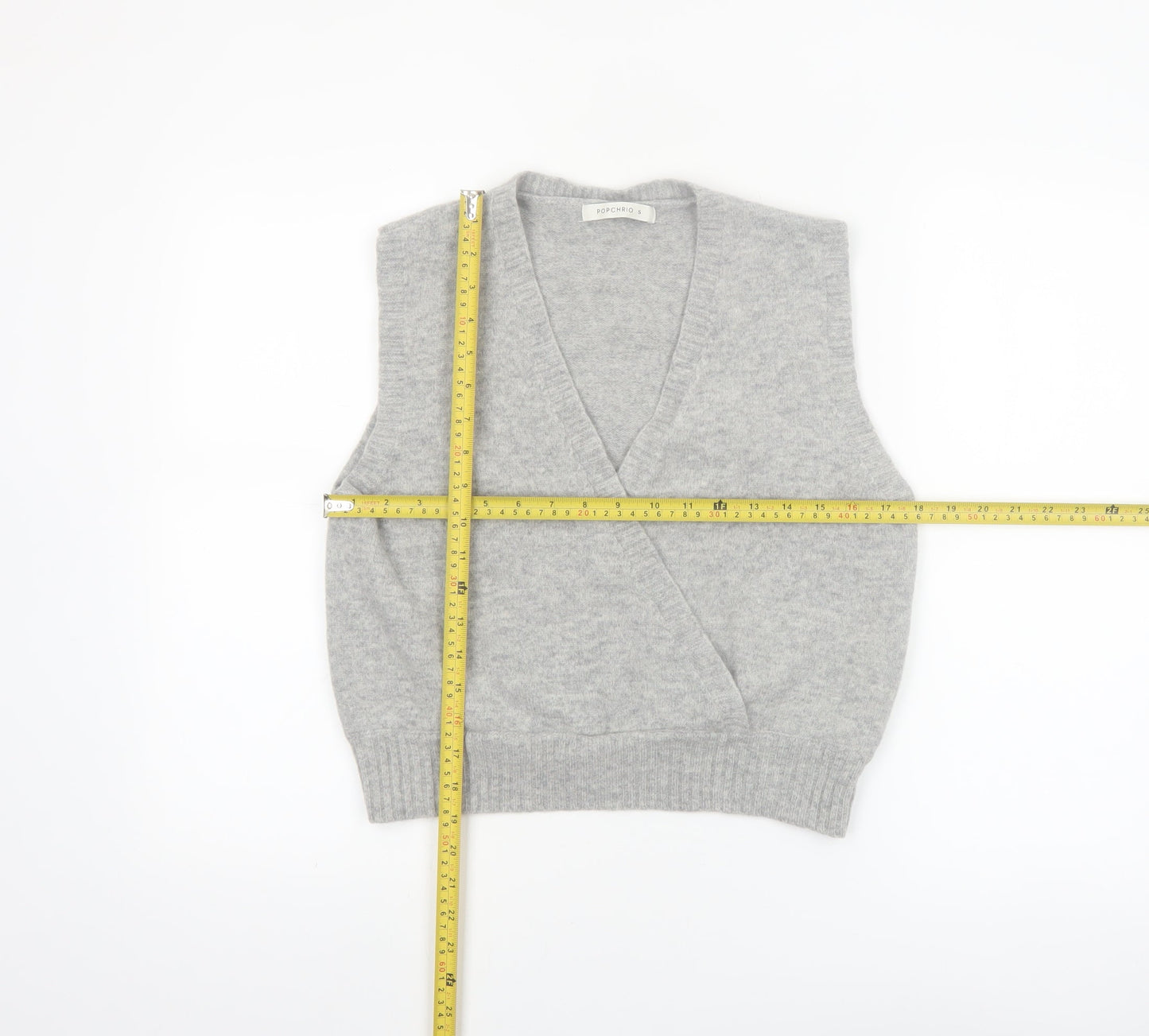POPCHRIO Women's Grey Wool Blend Sleeveless V-Neck Vest Jumper Size S
