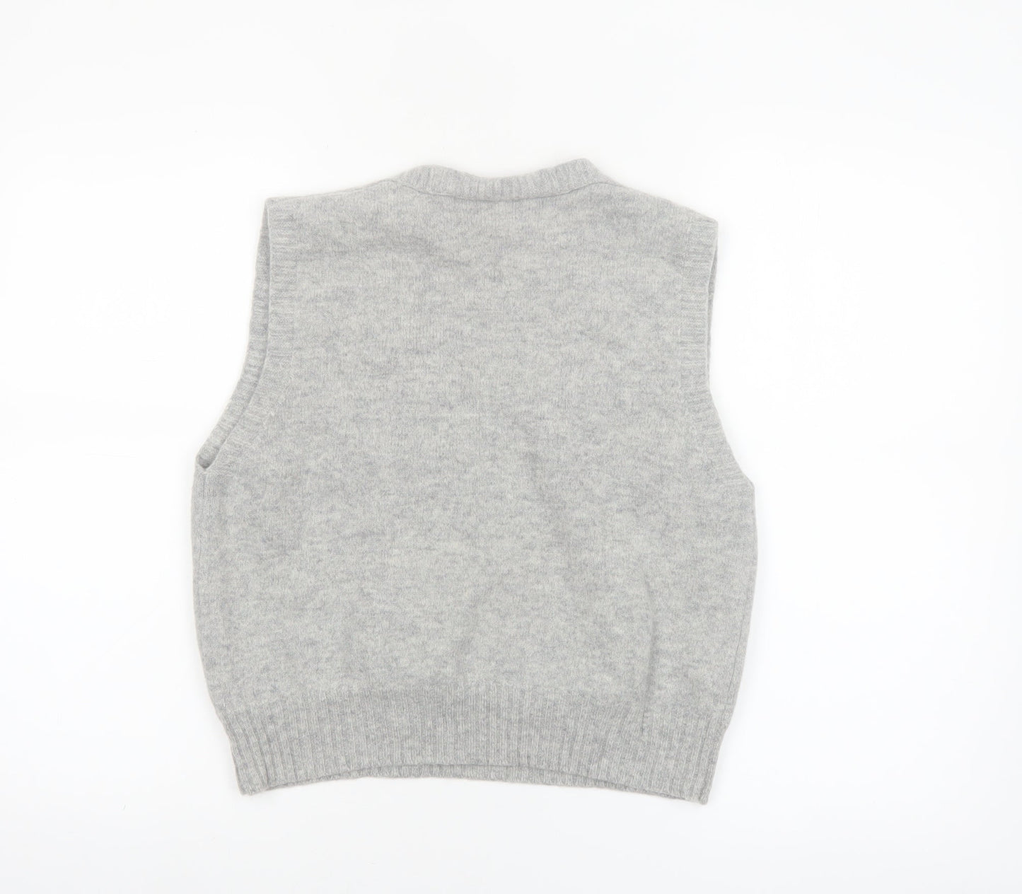 POPCHRIO Women's Grey Wool Blend Sleeveless V-Neck Vest Jumper Size S