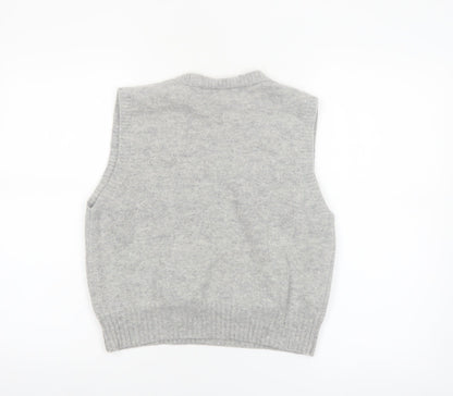 POPCHRIO Women's Grey Wool Blend Sleeveless V-Neck Vest Jumper Size S