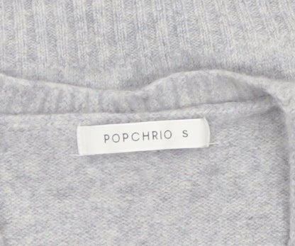 POPCHRIO Women's Grey Wool Blend Sleeveless V-Neck Vest Jumper Size S