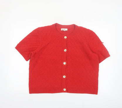 Marks and Spencer Women Red Knit Short Sleeve Cardigan L