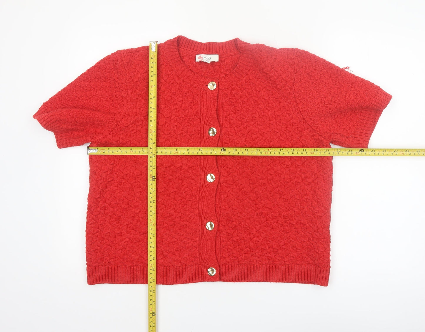 Marks and Spencer Women Red Knit Short Sleeve Cardigan L