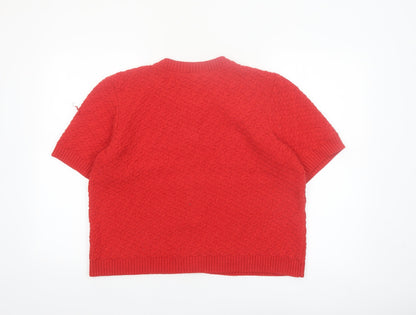 Marks and Spencer Women Red Knit Short Sleeve Cardigan L