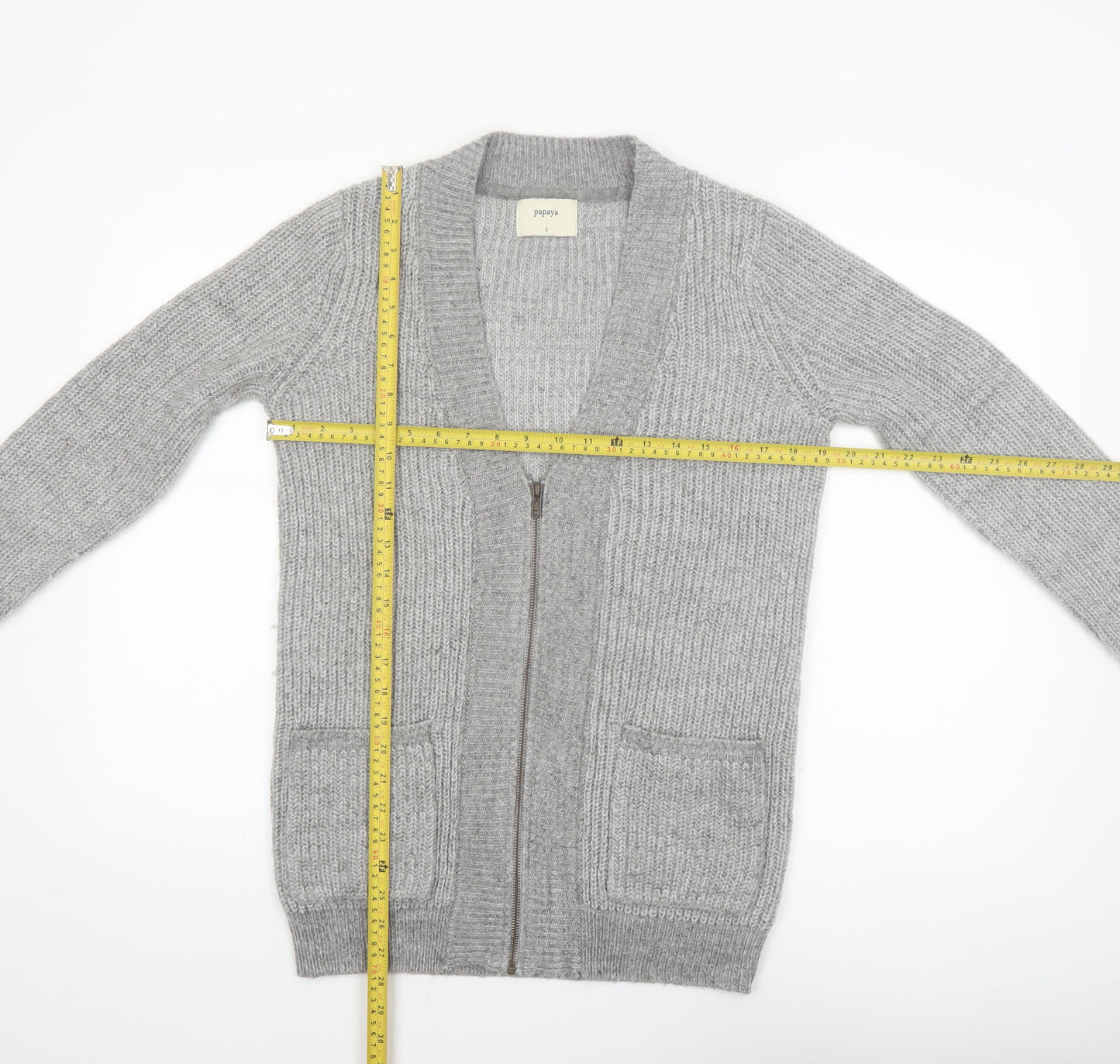 Papaya Women’s Grey Chunky Knit Full Zip Cardigan Size S