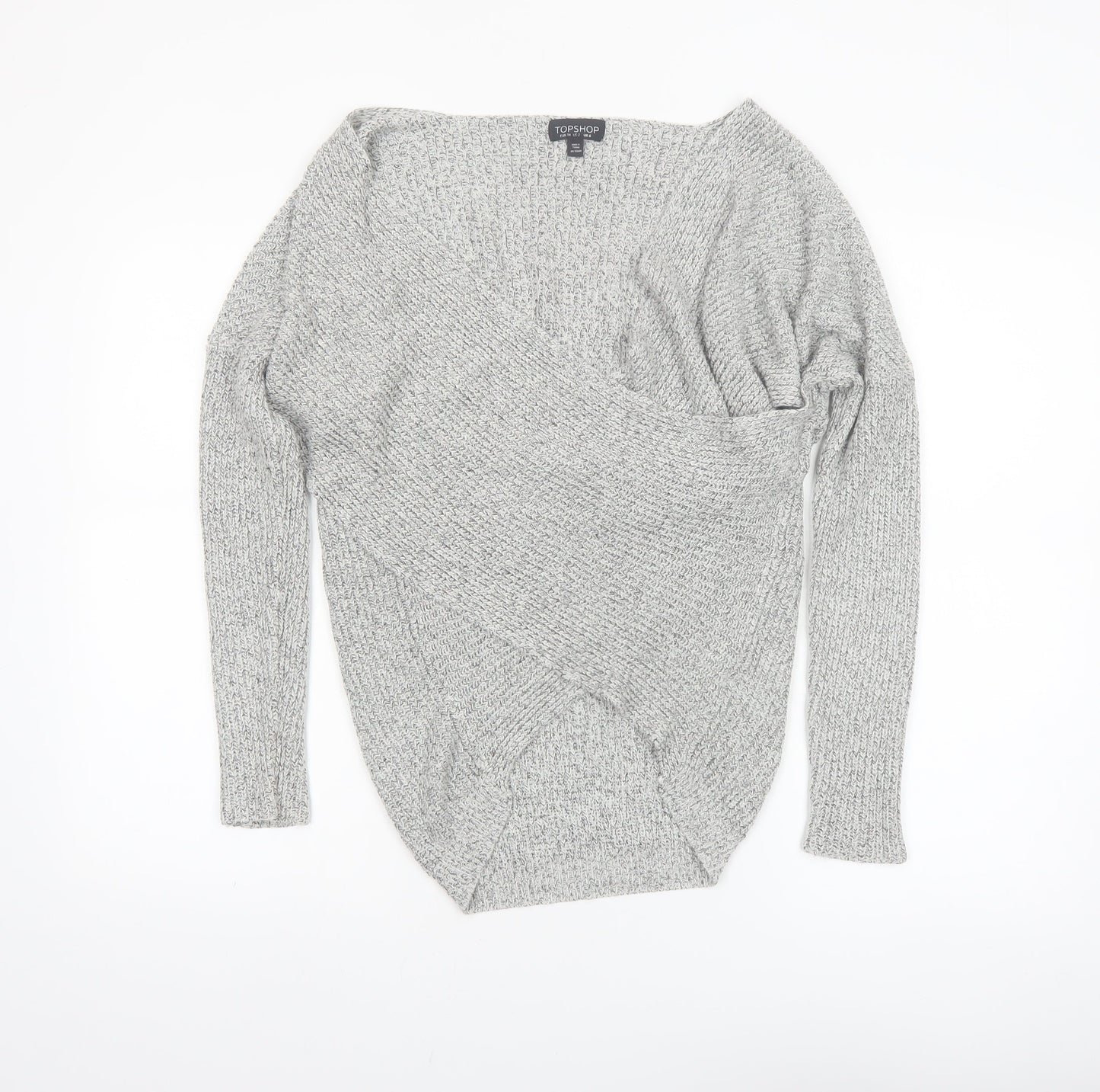 Topshop Women Grey V-Neck Knit Pullover Jumper Size 6
